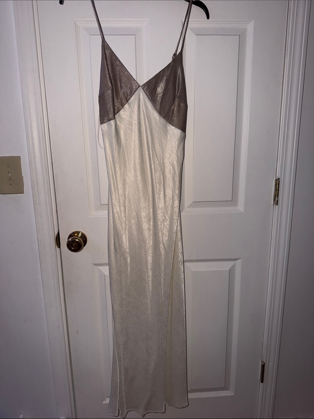 Ivory and Taupe Satin Slip Dress